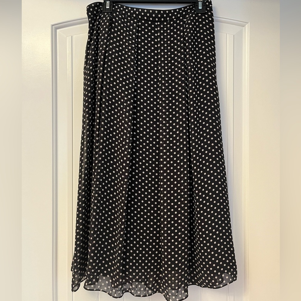 Anne Klein Polka Dot Pleat Midi Skirt Size 8
